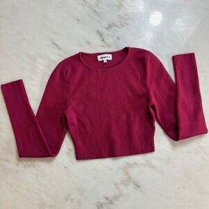 About Us Women's Long Sleeve Crop‎ Top Ribbed Knit Raspberry Size XS